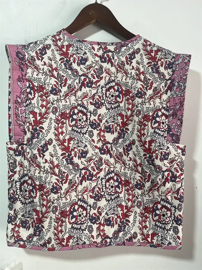 Women's Printed Quilted Vest - Retro Sleeveless Summer Top Lumenhaus Collective