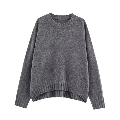 Vero Women's Loose Ribbed Round Neck Knit Sweater | Autumn Fall Versatile Style Lumenhaus Collective