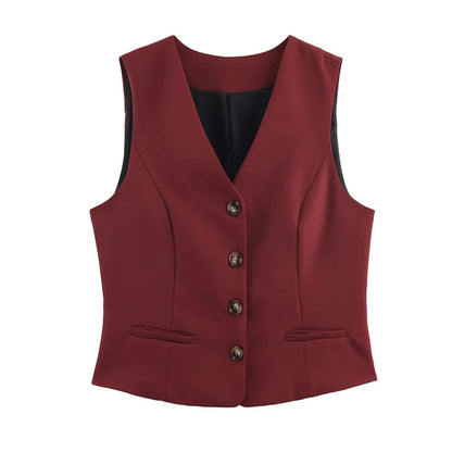 Women's Wine Red Suit Vest - Slim Fit Business & Formal Top Lumenhaus Collective