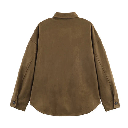 Women's Faux Suede Shirt Jacket (Shacket) - Elegant Button-Front Outerwear Lumenhaus Collective
