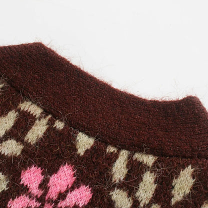 Stevie Women's V-Neck Jacquard Sweater Cardigan - Floral Print Loose Fit Outerwear Lumenhaus Collective