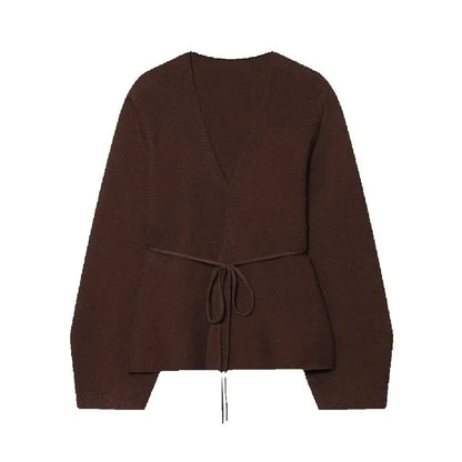 Women's Belted Knitted Cardigan | V-Neck Long Sleeve Sweater Coat for Autumn Fall Lumenhaus Collective
