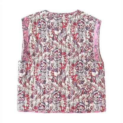 Women's Printed Quilted Vest - Retro Sleeveless Summer Top Lumenhaus Collective