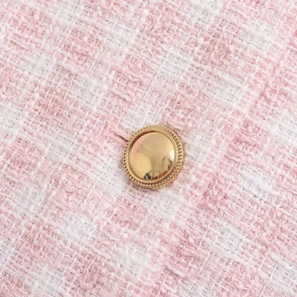 Ella Women's Pink Checkered Tweed Cropped Jacket - Lapel Button Pocket Outerwear Lumenhaus Collective