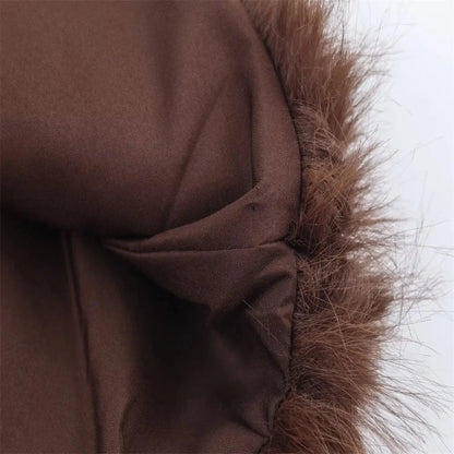 Women's Long Sleeve Knit Dress - Slim Fit with Faux Fur Trim (Brown) Lumenhaus Collective