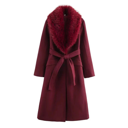 Women's Lapel Fur Collar Coat - Belted Single-Breasted Winter Jacket Lumenhaus Collective