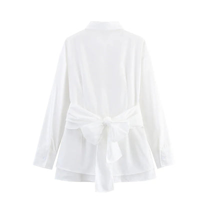Chloe White Tie-Waist Blouse - Long Sleeve Collared Button-Down Shirt for Women Lumenhaus Collective