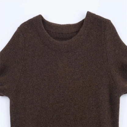 Women's Long Sleeve Knit Dress - Slim Fit with Faux Fur Trim (Brown) Lumenhaus Collective