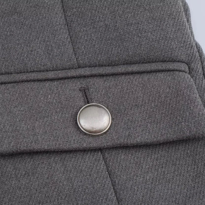 Zaya Women's Gray Collarless Suit Jacket - Cropped Long Sleeve Top Lumenhaus Collective