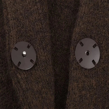 Women's Knit Jacket with Faux Fur Trim - Brown Contrast Sweater Coat Lined Lumenhaus Collective