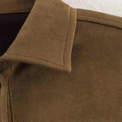 Women's Faux Suede Shirt Jacket (Shacket) - Elegant Button-Front Outerwear Lumenhaus Collective