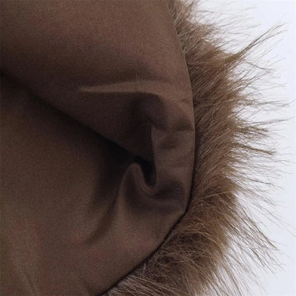 Women's Knit Jacket with Faux Fur Trim - Brown Contrast Sweater Coat Lined Lumenhaus Collective