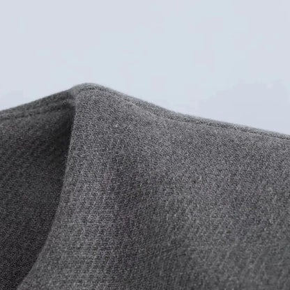 Zaya Women's Gray Collarless Suit Jacket - Cropped Long Sleeve Top Lumenhaus Collective