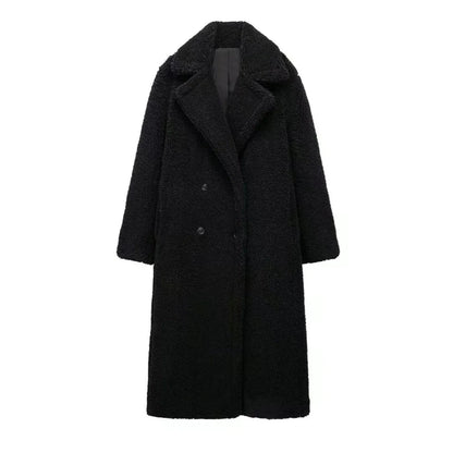 Women's Loose Fit Lambswool Fleece Coat - Button-Front Sherpa Long Jacket Lumenhaus Collective