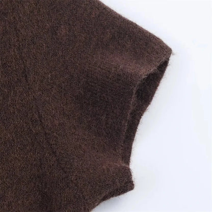 Women's Long Sleeve Knit Dress - Slim Fit with Faux Fur Trim (Brown) Lumenhaus Collective